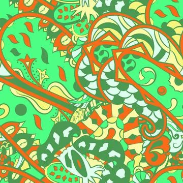 Tracery seamless pattern. Mehndi design. 6 colors. Ethnic doodle texture. Cur Stock Illustration