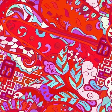 Tracery seamless pattern. Mehndi design. Ethnic doodle texture. Curved doodli Stock Illustration