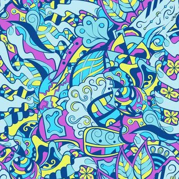 Tracery seamless pattern. Mehndi design. 6 colors. Ethnic doodle texture. Cur 스톡 일러스트