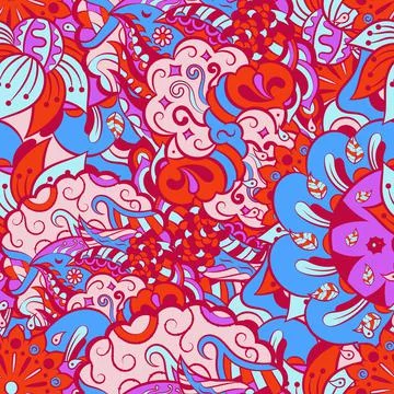 Tracery seamless pattern. Mehndi design. 6 colors. Ethnic doodle texture. Cur Stock Illustration