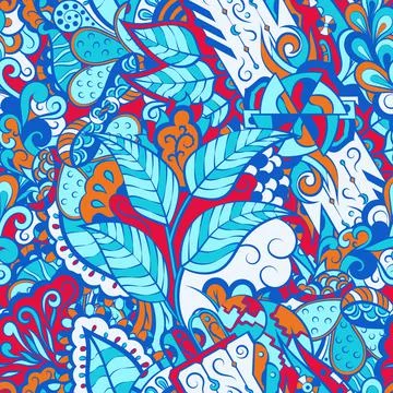Tracery seamless pattern. Mehndi design. 6 colors. Ethnic doodle texture. Cur Illustrazione stock