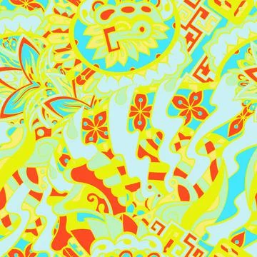 Tracery seamless pattern. Mehndi design. 6 colors. Ethnic doodle texture. Cur 스톡 일러스트