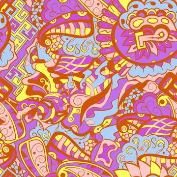 Tracery seamless pattern. Mehndi design. 6 colors. Ethnic doodle texture. Cur Illustrazione stock