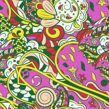 Tracery seamless pattern. Mehndi design. 6 colors. Ethnic doodle texture. Cur Stock Illustration