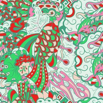 Tracery seamless pattern. Mehndi design. 6 colors. Ethnic doodle texture. Cur Illustrazione stock