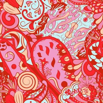 Tracery seamless pattern. Mehndi design. 6 colors. Ethnic doodle texture. Cur Illustrazione stock