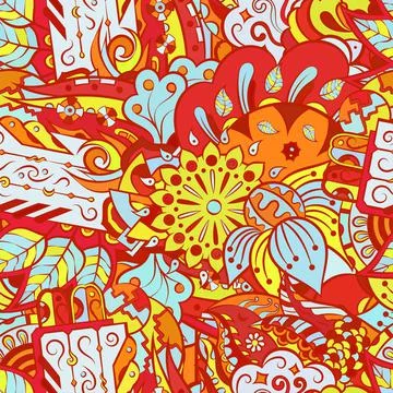 Tracery seamless pattern. Mehndi design. Ethnic doodle texture. Curved doodli Stock Illustration