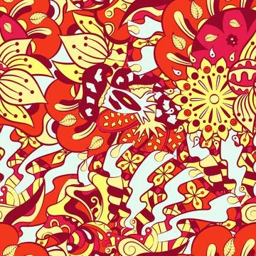 Tracery seamless pattern. Mehndi design. 6 colors. Ethnic doodle texture. Cur Stock Illustration
