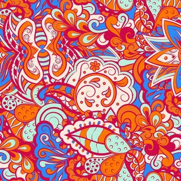 Tracery seamless pattern. Mehndi design. 6 colors. Ethnic doodle texture. Cur Stock Illustration