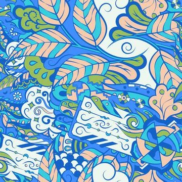 Tracery seamless pattern. Mehndi design. 6 colors. Ethnic doodle texture. Cur Stock-Illustration