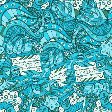 Tracery seamless pattern. Mehndi design. 7 colors. Ethnic doodle texture. Cur Stock Illustration