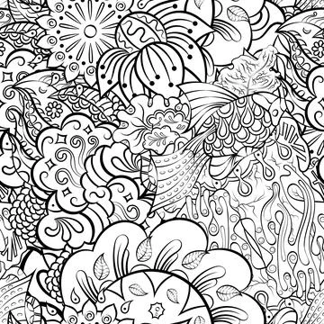 Tracery seamless pattern. Mehndi design. Binary monochrome black and white. E Stock Illustration