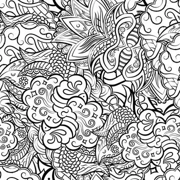 Tracery seamless pattern. Mehndi design. Binary monochrome black and white. E Illustrazione stock