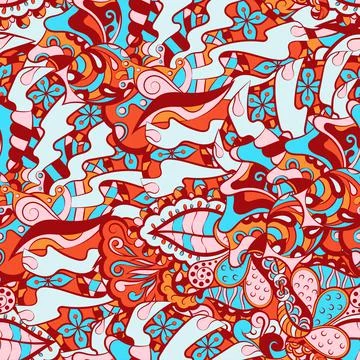 Tracery seamless pattern. Mehndi design. 6 colors. Ethnic doodle texture. Cur Stock Illustration