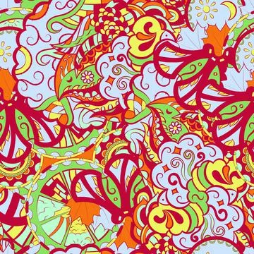 Tracery seamless pattern. Mehndi design. 6 colors. Ethnic doodle texture. Cur Illustrazione stock