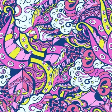 Tracery seamless pattern. Mehndi design. 6 colors. Ethnic doodle texture. Cur Stock Illustration