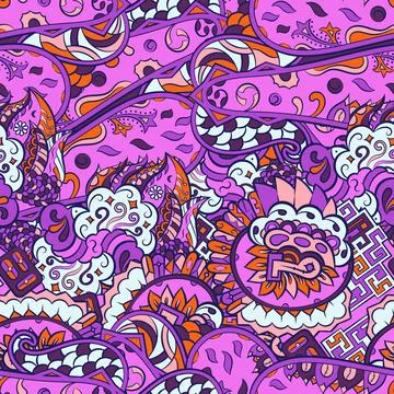 Tracery seamless pattern. Mehndi design. 7 colors. Ethnic doodle texture. Cur Stock Illustration