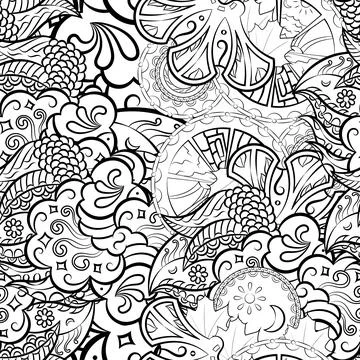 Tracery seamless pattern. Mehndi design. Binary monochrome black and white. E Stock Illustration