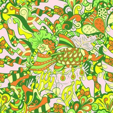 Tracery seamless pattern. Mehndi design. 6 colors. Ethnic doodle texture. Cur イラスト素材