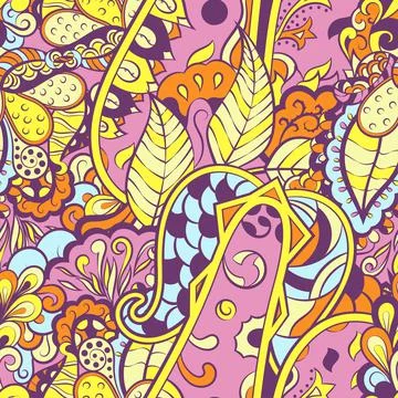 Tracery seamless pattern. Mehndi design. 6 colors. Ethnic doodle texture. Cur Stock Illustration