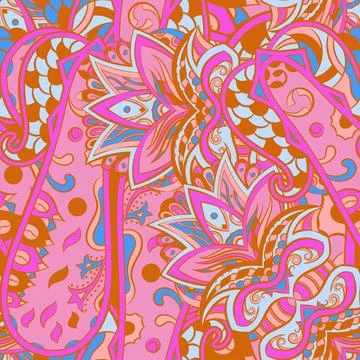 Tracery seamless pattern. Mehndi design. 6 colors. Ethnic doodle texture. Cur Illustrazione stock