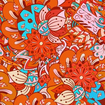 Tracery seamless pattern. Mehndi design. Ethnic doodle texture. Curved doodli Stock Illustration