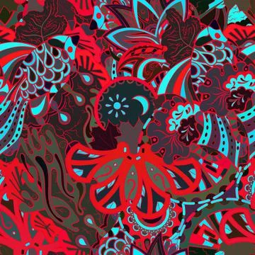 Tracery seamless pattern. Mehndi design. Dark sharp colors. Ethnic doodle tex 스톡 일러스트
