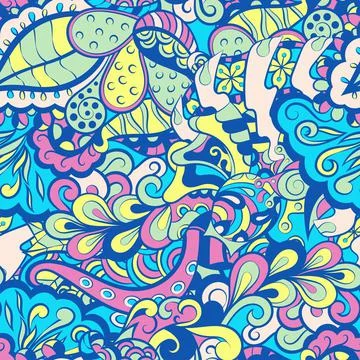 Tracery seamless pattern. Mehndi design. 6 colors. Ethnic doodle texture. Cur Stock Illustration