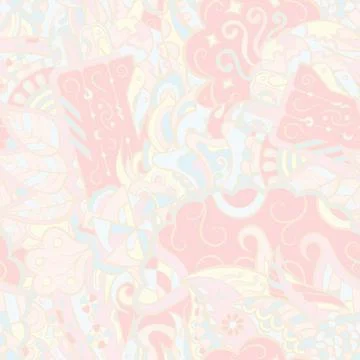 Tracery seamless pattern. Mehndi design. Pastel. 7 colors. Ethnic doodle text Stock Illustration