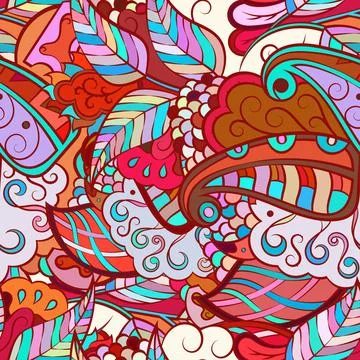 Tracery seamless pattern. Mehndi design. Ethnic doodle texture. Curved doodli 스톡 일러스트