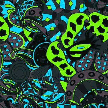 Tracery seamless pattern. Mehndi design. Dark sharp colors. 7 colors. Ethnic  Stock Illustration