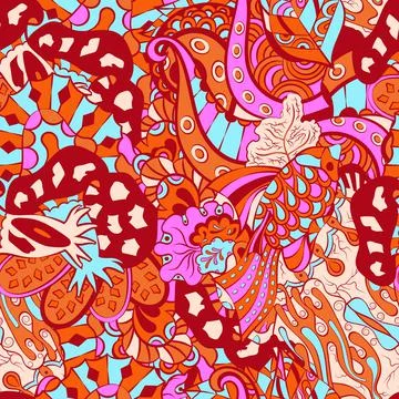 Tracery seamless pattern. Mehndi design. 6 colors. Ethnic doodle texture. Cur Stock Illustration