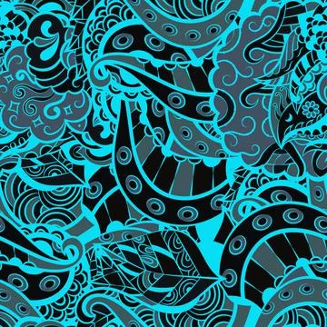 Tracery seamless pattern. Mehndi design. Dark sharp colors. 6 colors. Ethnic  Stock Illustration
