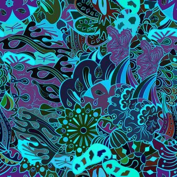 Tracery seamless pattern. Mehndi design. Dark sharp colors. Ethnic doodle tex Stock Illustration