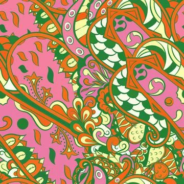 Tracery seamless pattern. Mehndi design. Ethnic doodle texture. Curved doodli Stock Illustration