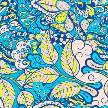 Tracery seamless pattern. Mehndi design. 6 colors. Ethnic doodle texture. Cur Illustrazione stock