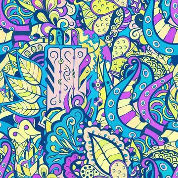 Tracery seamless pattern. Mehndi design. Ethnic doodle texture. Curved doodli Illustrazione stock