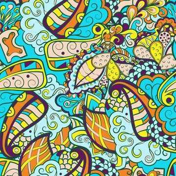Tracery seamless pattern. Mehndi design. 7 colors. Ethnic doodle texture. Cur イラスト素材