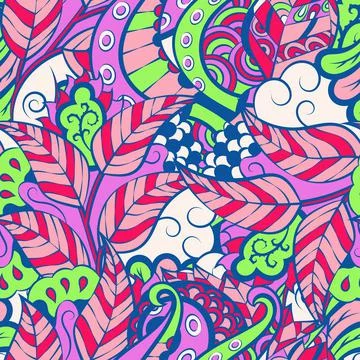 Tracery seamless pattern. Mehndi design. 6 colors. Ethnic doodle texture. Cur 스톡 일러스트
