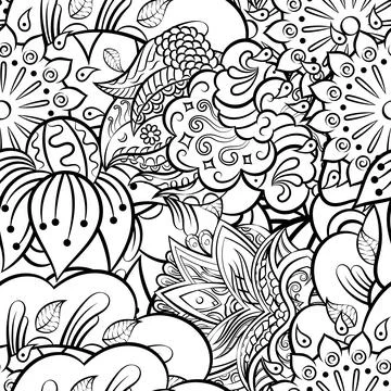 Tracery seamless pattern. Mehndi design. Binary monochrome black and white. E Stock Illustration