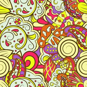 Tracery seamless pattern. Mehndi design. 7 colors. Ethnic doodle texture. Cur Stock-Illustration