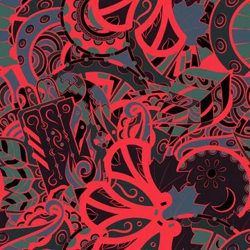 Tracery seamless pattern. Mehndi design. Dark sharp colors. 6 colors. Ethnic  스톡 일러스트