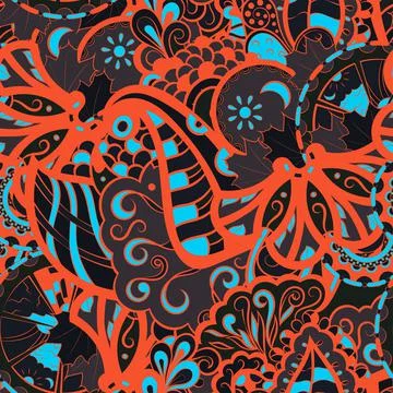 Tracery seamless pattern. Mehndi design. Dark sharp colors. 6 colors. Ethnic  스톡 일러스트