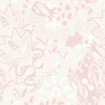 Tracery seamless pattern. Mehndi design. Pastel. 6 colors. Ethnic doodle text Stock Illustration