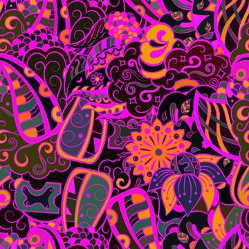 Tracery seamless pattern. Mehndi design. Dark sharp colors. Ethnic doodle tex 스톡 일러스트