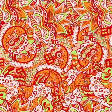 Tracery seamless pattern. Mehndi design. 6 colors. Ethnic doodle texture. Cur 스톡 일러스트