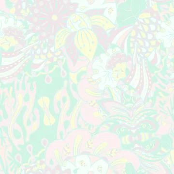 Tracery seamless pattern. Mehndi design. Pastel. 7 colors. Ethnic doodle text Stock Illustration