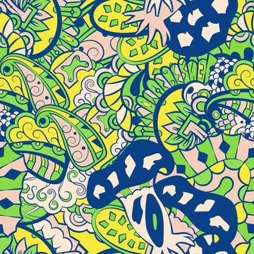 Tracery seamless pattern. Mehndi design. 6 colors. Ethnic doodle texture. Cur Illustrazione stock