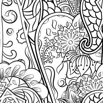 Tracery seamless pattern. Mehndi design. Binary monochrome black and white. E Stock Illustration