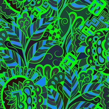 Tracery seamless pattern. Mehndi design. Dark sharp colors. Ethnic doodle tex Illustrazione stock